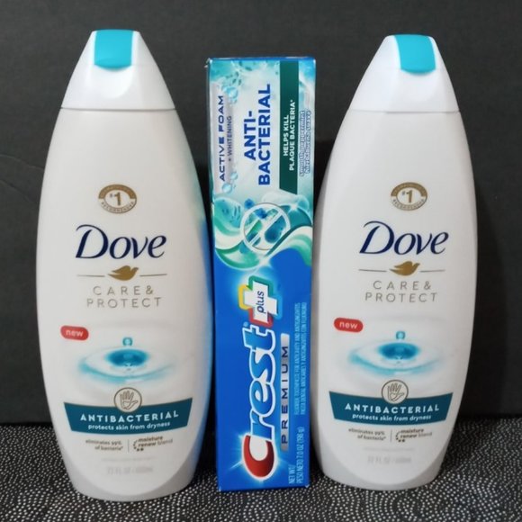💙 $ 13.00 Dove Body Wash ANTIBACTERIAL & Crest Anti-Bacterial Toothpaste 3PCS - Picture 1 of 4